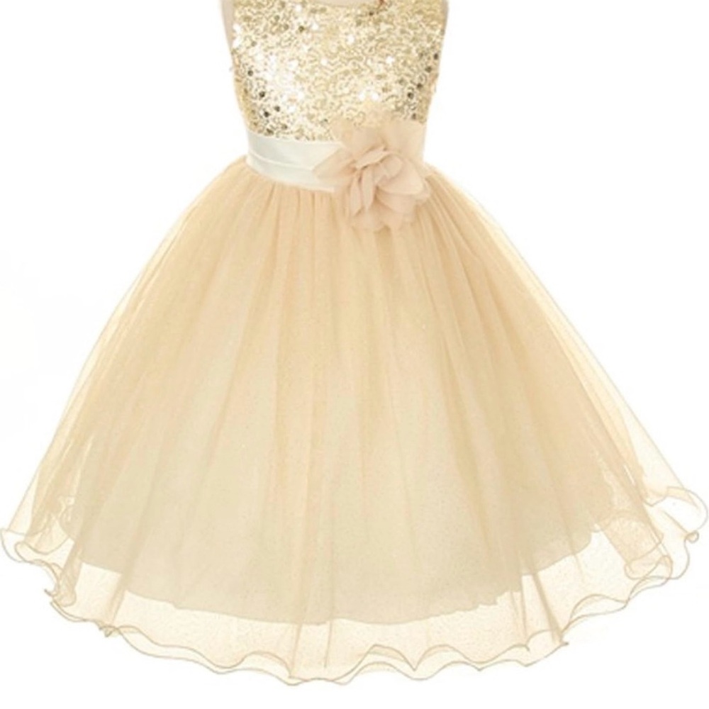 Kids Dream Sequin Mesh Flower Girl Dress Infant Toddler Little Girl Gold